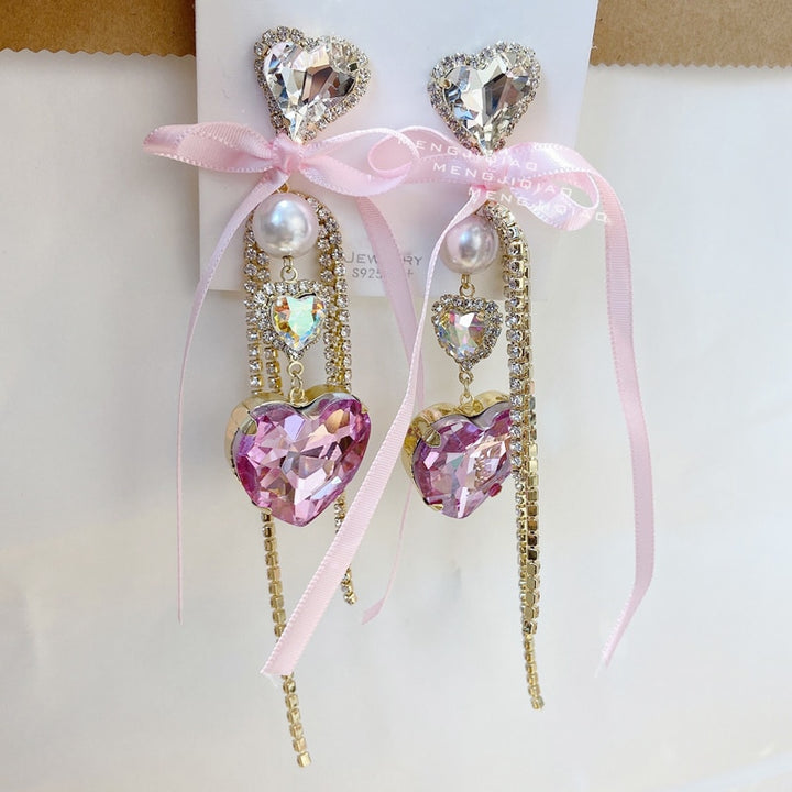 Y2K Korean Inspired Pink Bow Earrings - Juneptune