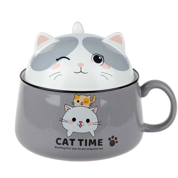 Cat Time Ramen Bowl With Lid - Juneptune