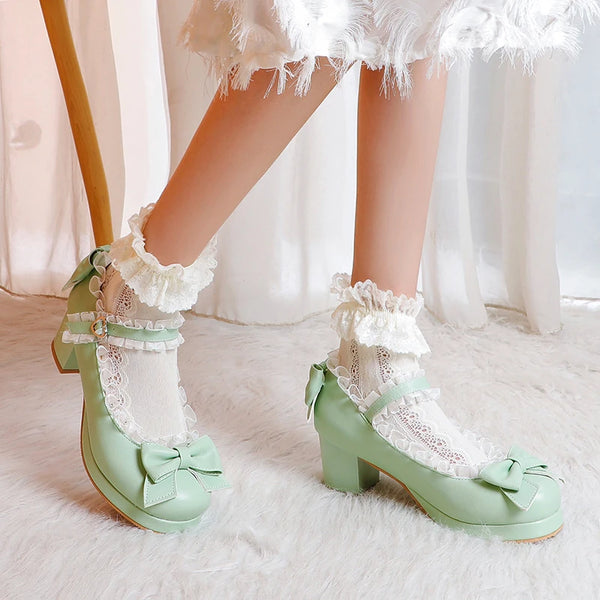 Princess Lace Bow Mint Mary Janes