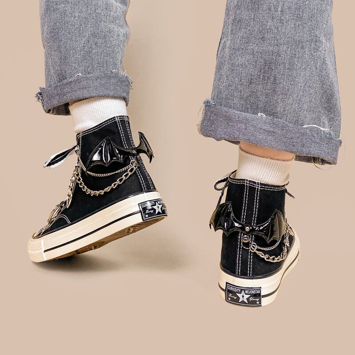 Gothic Black Bat Chain High Top Shoes - Juneptune