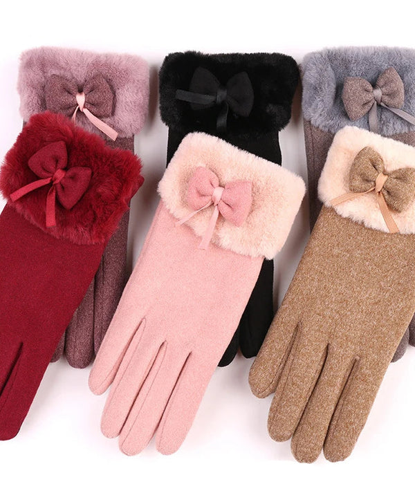 Velvet Coquette Bow Winter Gloves