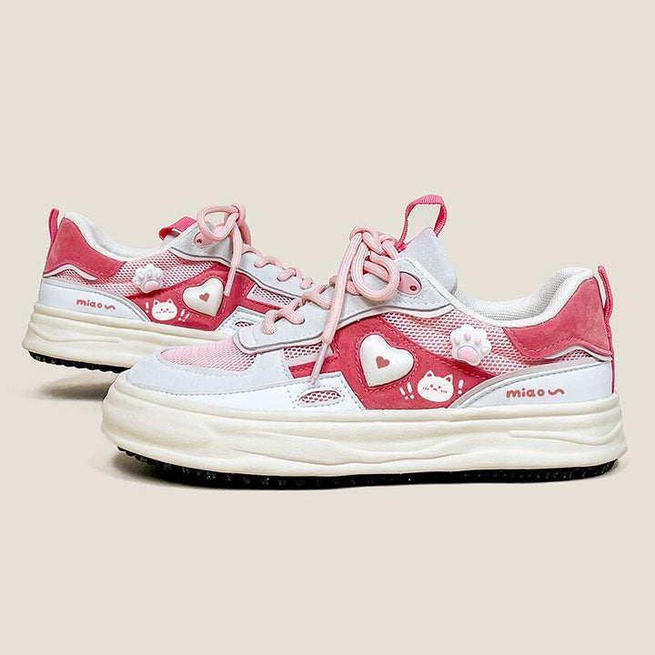 Kawaii Pink Cat Chunky Sneakers - Juneptune