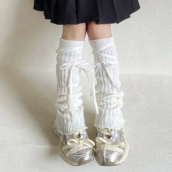 Soft Girl Lace-Up Knit Cozy Leg Warmers