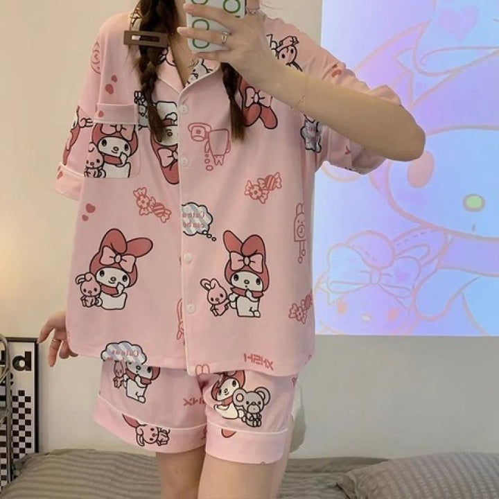 Cute For Hello Kitty Soft Winter Warm Womens Sleepwear Pajamas Set c/w  Hairband