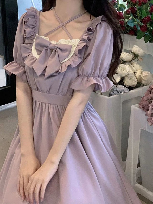 Sweet Lolita Purple Dress With Bow - Juneptune