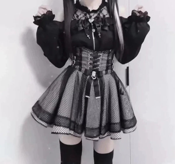 Gothic Checkmate Lolita Coquette Outfit Set