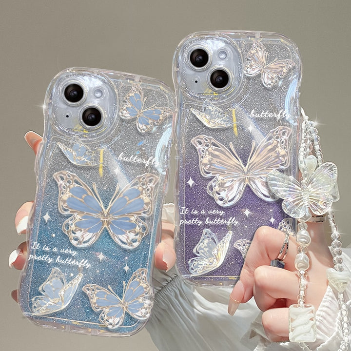 Aesthetic Glitter Butterfly iPhone Case With Grip And Bracelet - Juneptune