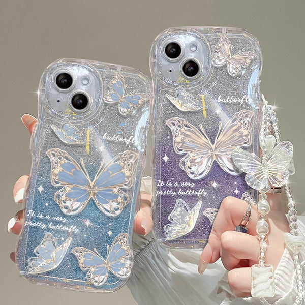 Aesthetic Glitter Butterfly iPhone Case With Grip And Bracelet - Juneptune