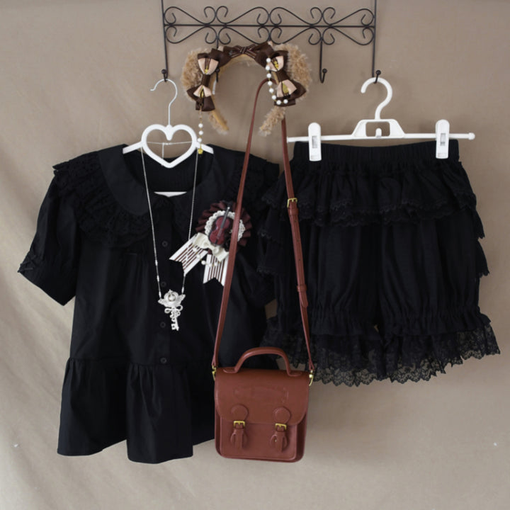 Victorian Gothic Lolita Ruffle Black Shorts - Juneptune