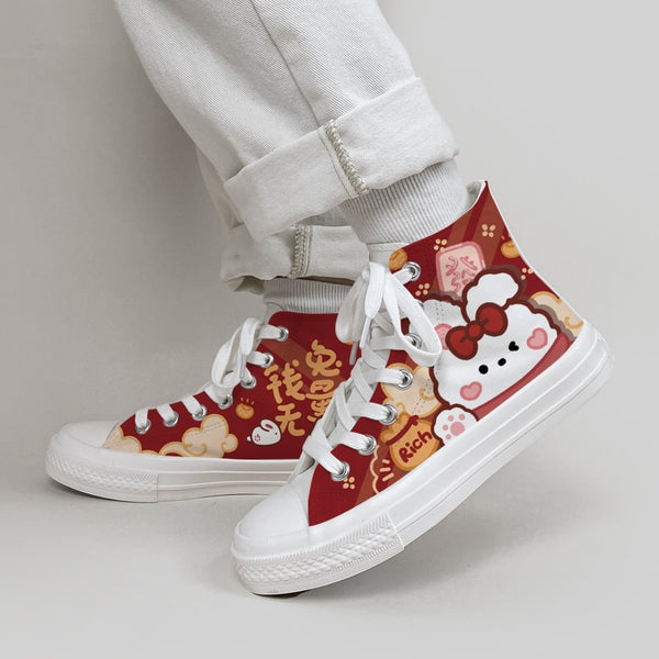 Kawaii Red Bunny High Top Shoes - Juneptune