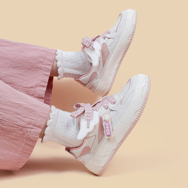 Kawaii Pink Angel Bunny Chunky Sneakers - Juneptune