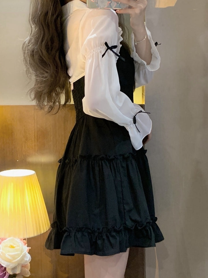 Princess Black Dress With Sleeves - Juneptune