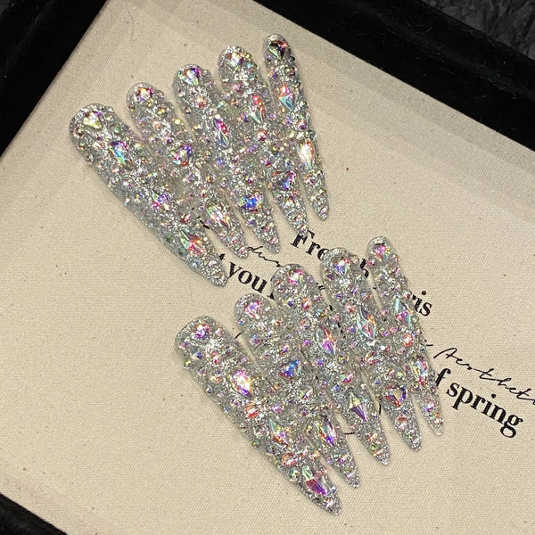 Holo Rhinestone Stiletto Nails Set
