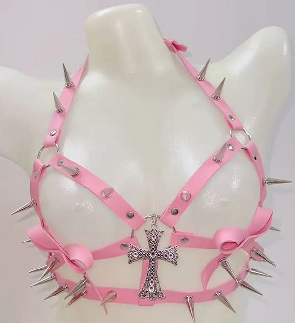 Pink Spiked Angelcore Harness Bra