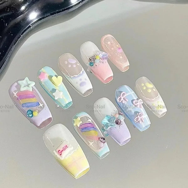 Candy Pastel Rainbow Nails Set