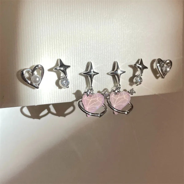 Pink Heart Stud Earrings Set