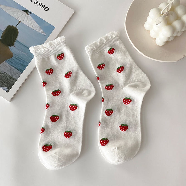 Coquette Strawberry Cotton Socks - Juneptune