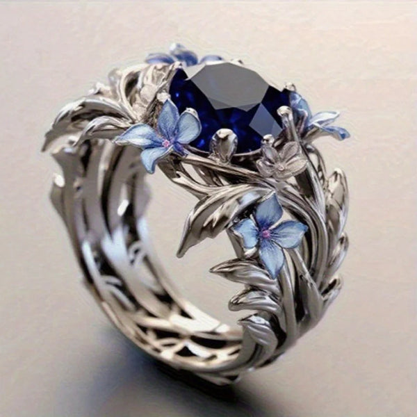 Midnight Blossom Sapphire Ring