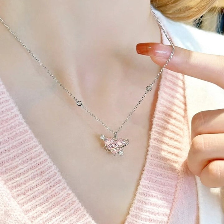 Aesthetic Pink Heart Necklace - Juneptune