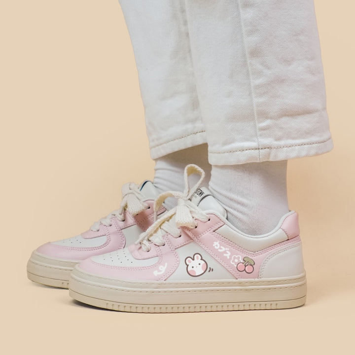 Kawaii Pink Cherry Bunny Chunky Sneakers - Juneptune