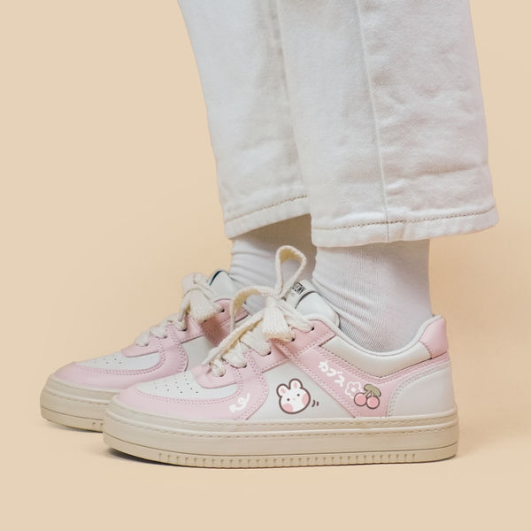 Kawaii Pink Cherry Bunny Chunky Sneakers - Juneptune