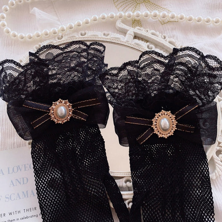 Gothic Lolita Black & White Lace Gloves - Juneptune