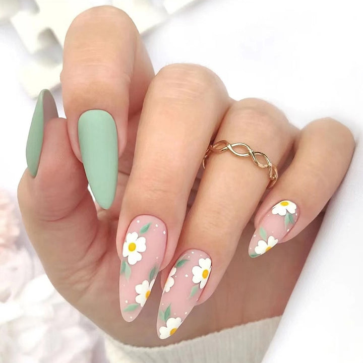 24pcs/Box Press On Cute Floral Summer False Nails - Juneptune