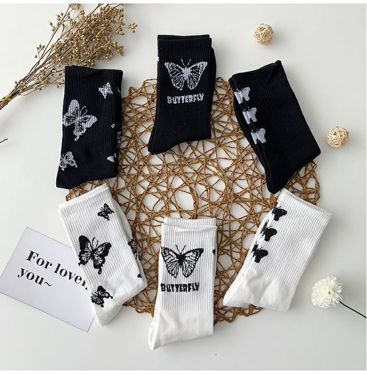 Retro Butterfly Cotton Socks - Juneptune