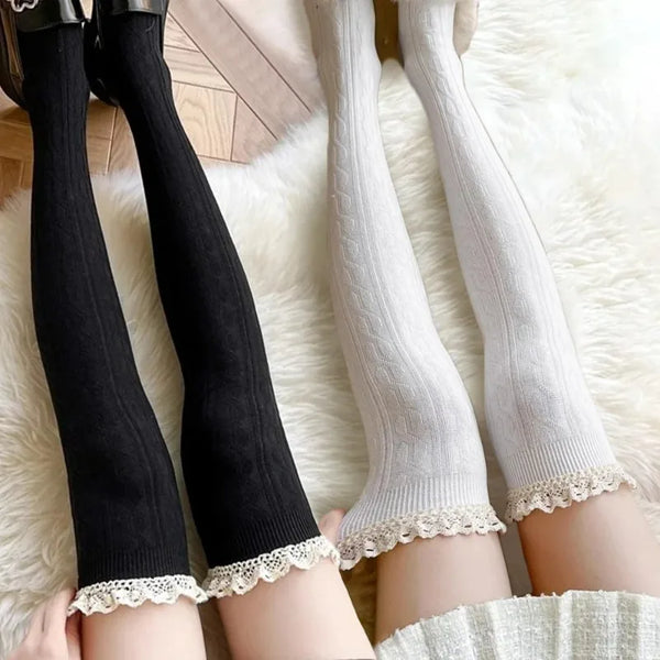Coquette Lace-Trimmed Over-the-Knee Socks