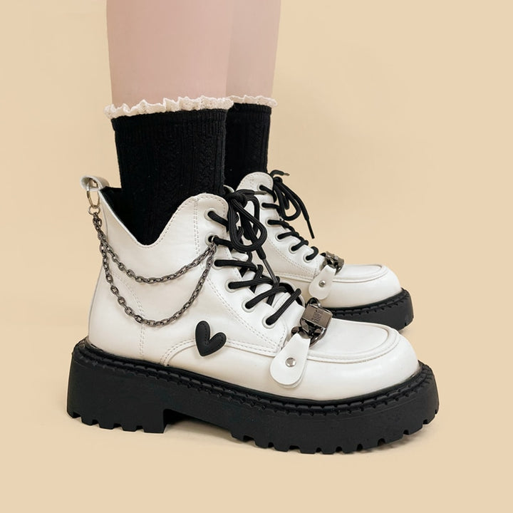 Gothic White Ankle Boots - Juneptune