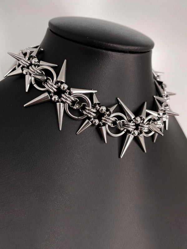 Grunge Spiked Chain Choker & Bracelet Set