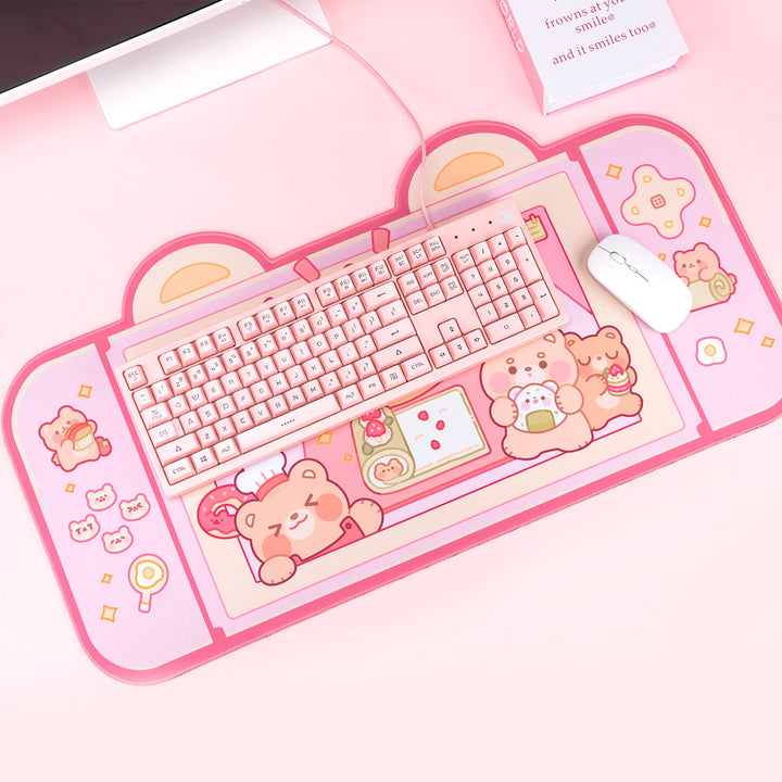 Kawaii Pink Bear With Ears Mouse Pad - Juneptune