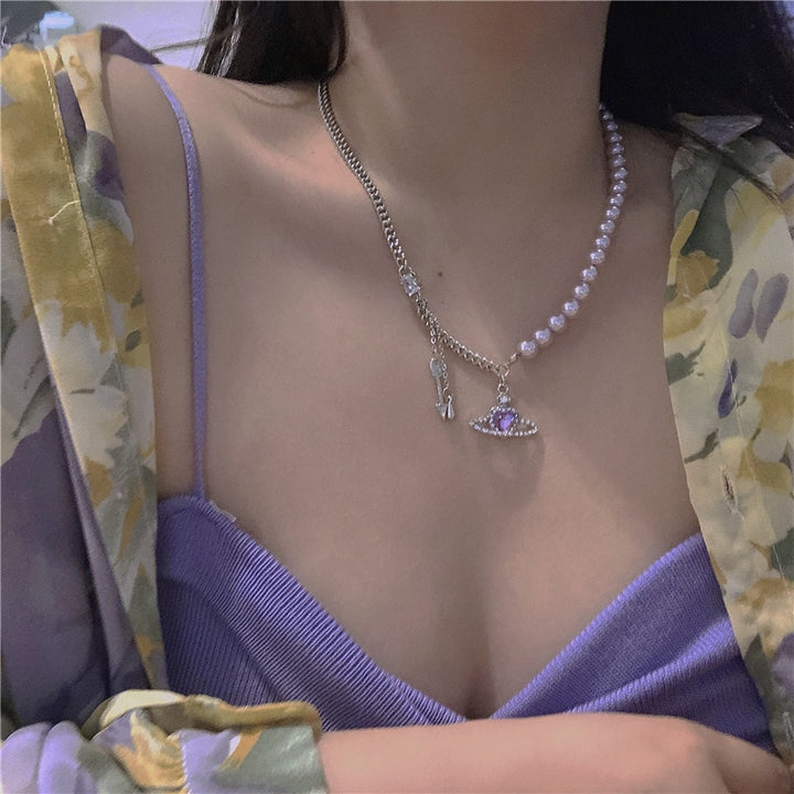 Purple Saturn Pearl Necklace - Juneptune