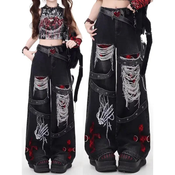 Gothic Shredded Skeleton Streetwear Jeans