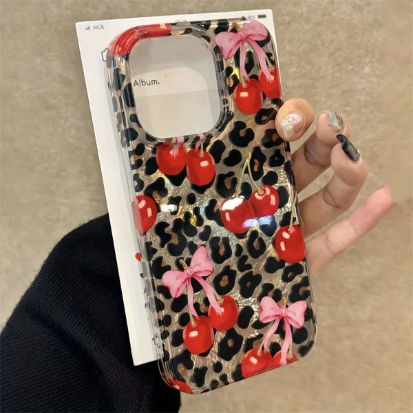 Leopard Bowknot Cherry iPhone Case