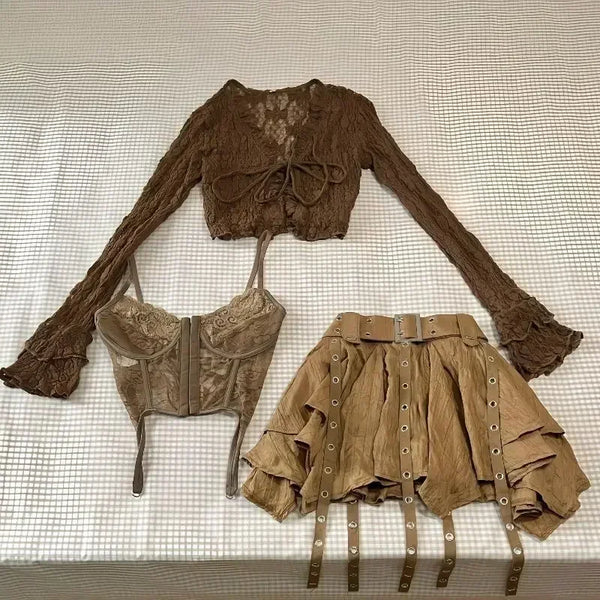Vintage Antique Lace Corset Outfit Set