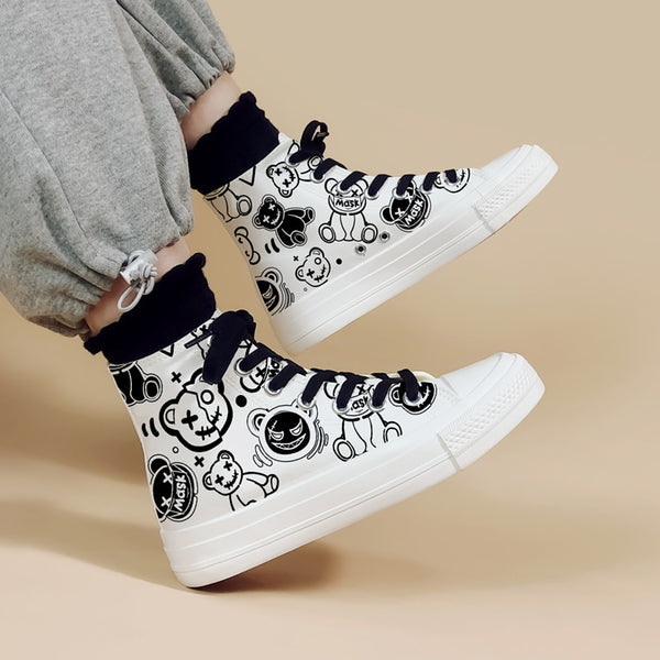 Graffiti Bear Streetwear High Top Shoes - Juneptune