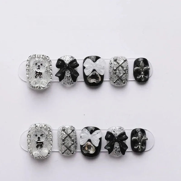 Silver Sugar Bow Nails Set