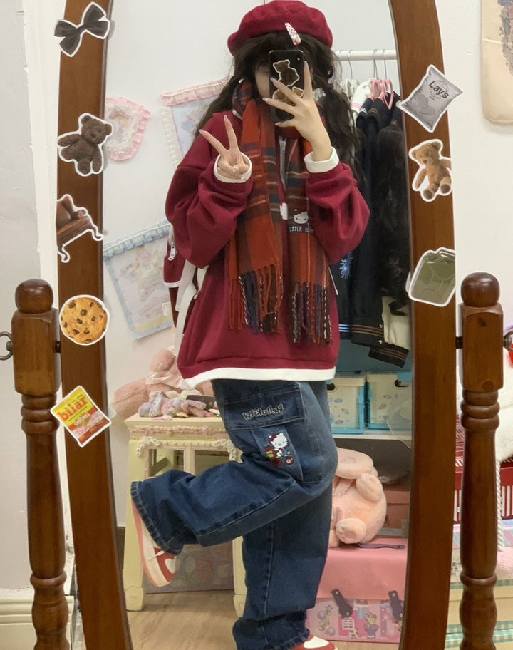 Sanrio Hello Kitty Y2K Denim Oversized Jeans - Juneptune