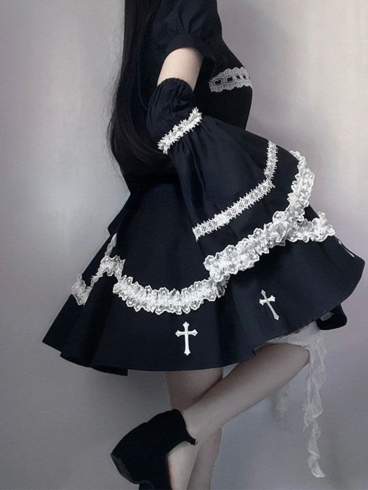 Gothic Lolita Black Dress With Sleeves - Juneptune