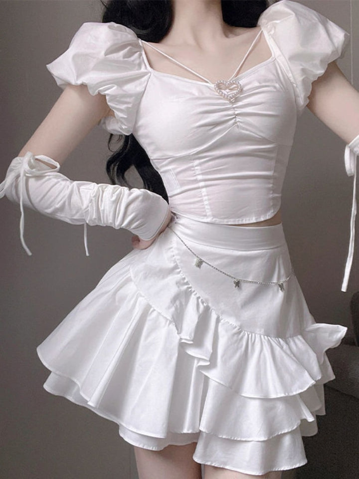 White Elegant Two Piece Outfit Set - Juneptune