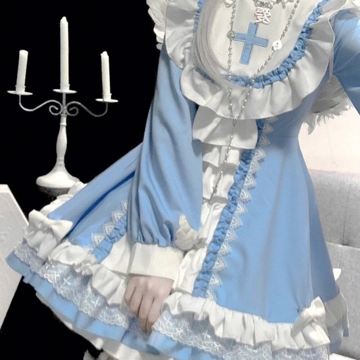 Gothic Lolita Ruffles Blue Dress - Juneptune