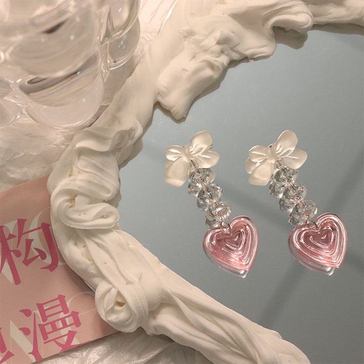 Y2K Korean Inspired Peach Heart Earrings - Juneptune