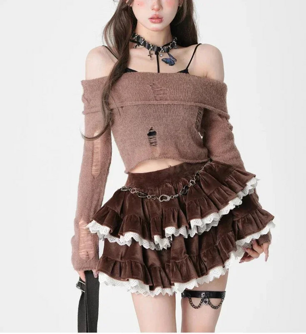 Deeptown Velvet Ruffle Dream Skirt