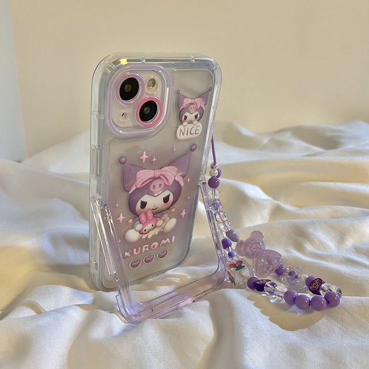 Kawaii Sanrio Kuromi iPhone Case With Bracelet - Juneptune