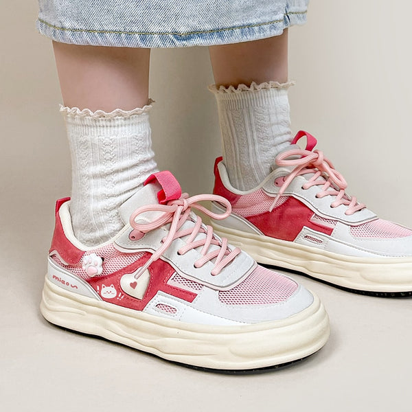 Kawaii Pink Cat Chunky Sneakers - Juneptune