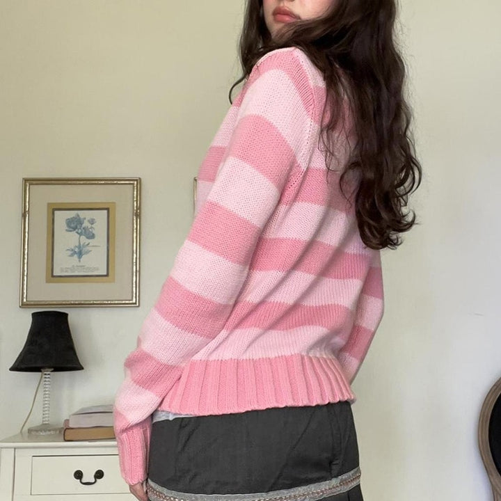 Coquette Pink Striped Sweater - Juneptune