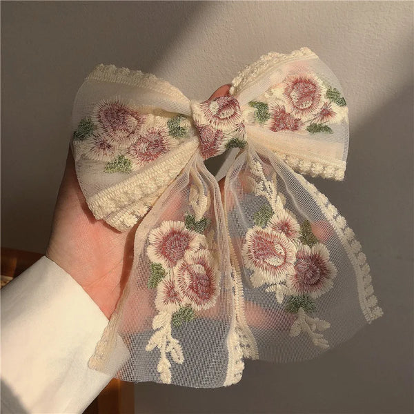 Vintage Floral Lace Hair Bow Clip