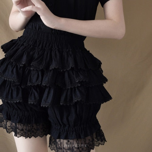 Victorian Gothic Lolita Ruffle Black Shorts - Juneptune