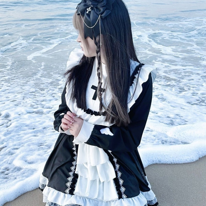 Gothic Lolita Ruffle Black Dress - Juneptune